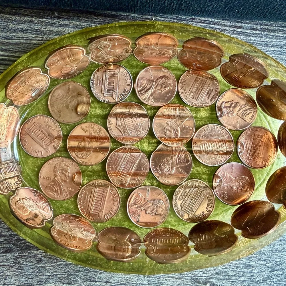 Unique Green and Copper Penny Tray/Trinket Dish/Soap Dish